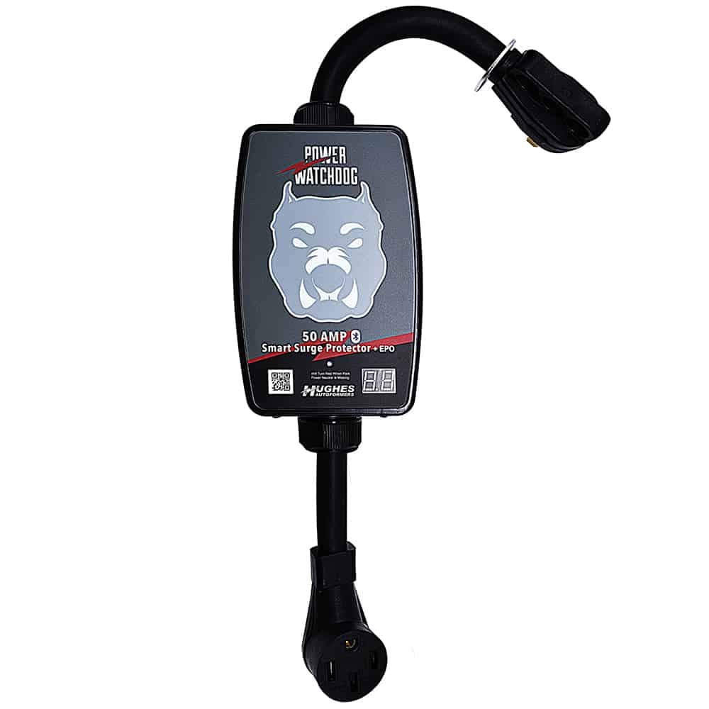 Power Watchdog Bluetooth monitoring app display shows real-time voltage, amperage, and wattage for safer camping.