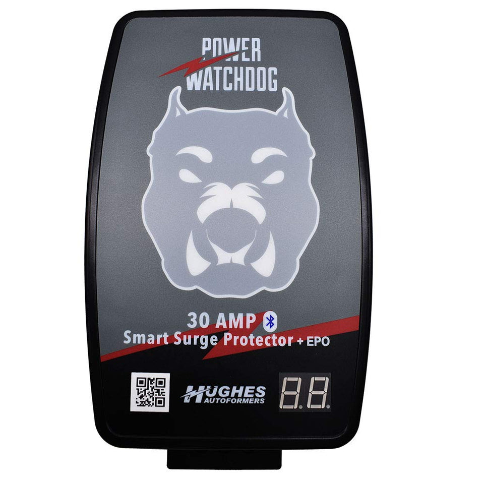 Power Watchdog PWD30EPOH surge protector in use protecting RV electronics at a campsite