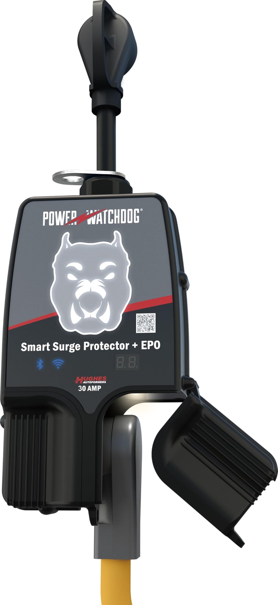 Power Watchdog PWD30EPOW surge protector shields RV electrical system outdoors.