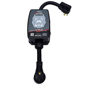 Power Watchdog Smart RV surge protector front view with 50-amp compatibility for safe campground power.