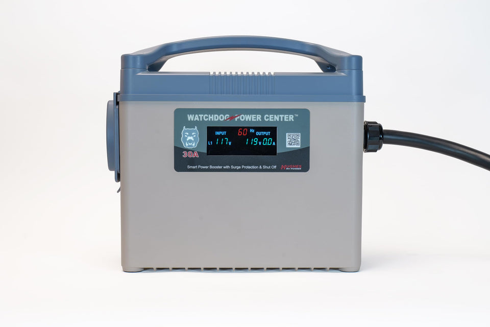 Power Watchdog WPC30A front panel showing protection and controls.