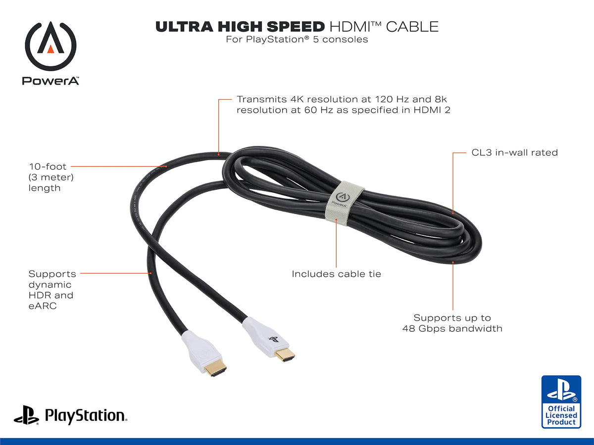 PowerA 10-foot HDMI cable full length for flexible console placement