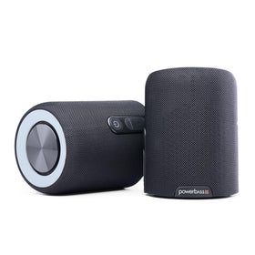PowerBass BT200 split stereo design showing two wireless speakers for immersive sound