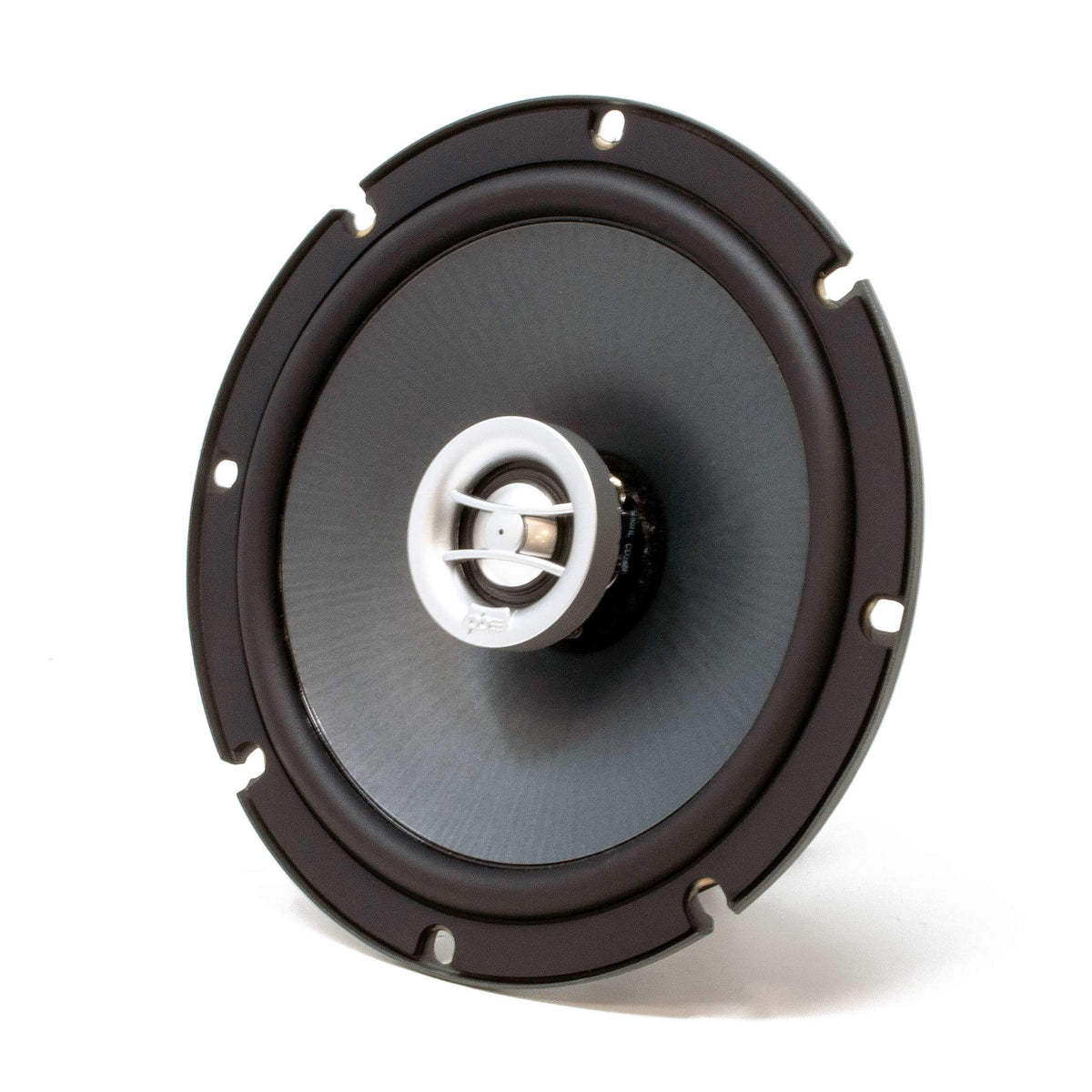 PowerBass OE-652 cone detail showcases grey PP carbon fiber look for durability.