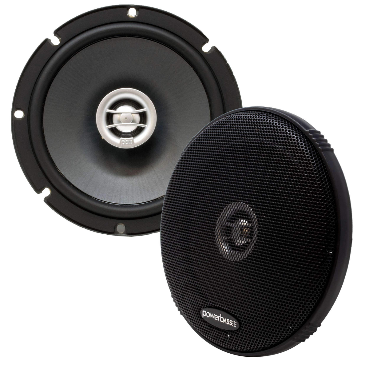 PowerBass OE-652 front view shows a 6.5 inch coaxial fit for easy car audio upgrade.