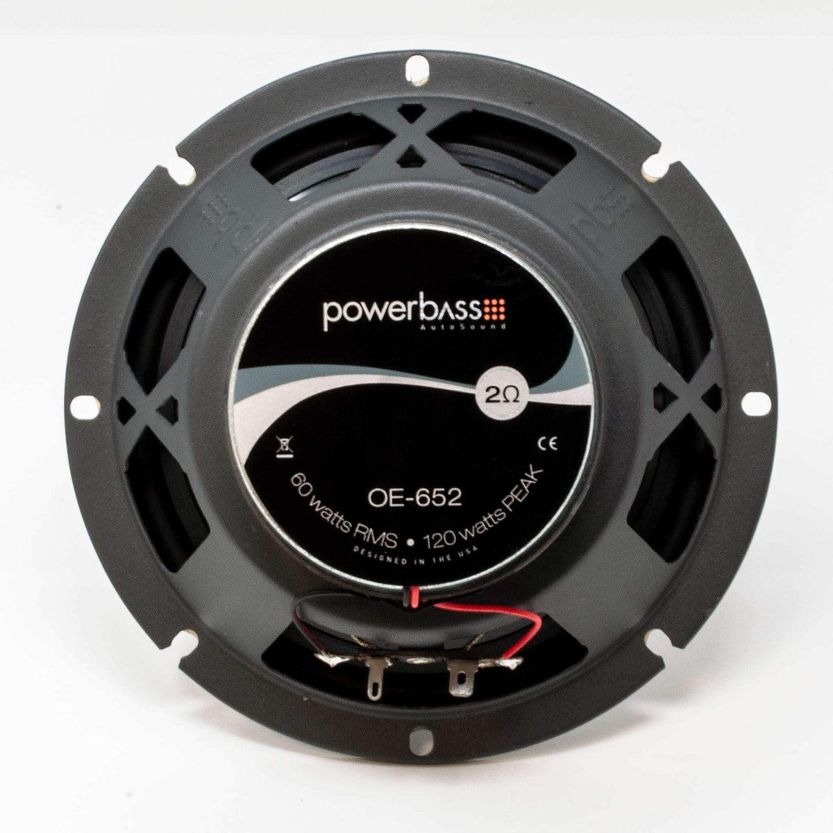 PowerBass OE-652 mounting depth view demonstrates OEM drop in compatibility.