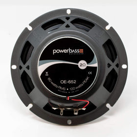 PowerBass OE-652 mounting depth view demonstrates OEM drop in compatibility.