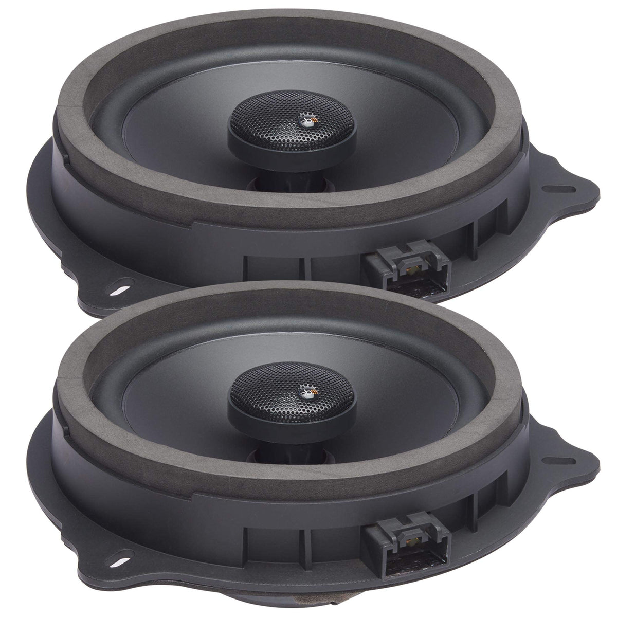 PowerBass OE652-FD 6.5-inch coaxial speaker in the front door delivering clear midrange.