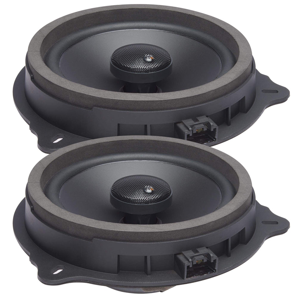 PowerBass OE652-FD 6.5-inch coaxial speaker in the front door delivering clear midrange.