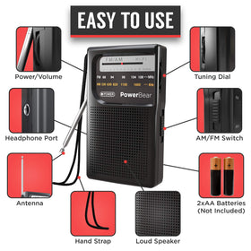 PowerBear portable radio battery compartment showing two AA batteries for emergency use.
