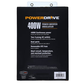 PowerDrive running a laptop from its AC outlet for mobile work and productivity
