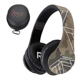 PowerLocus camo over-ear headphones front view showing design and comfort