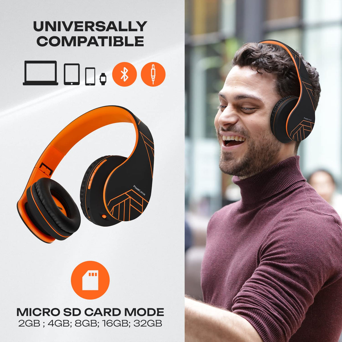 PowerLocus folded headphones inside protective case for scratch-free transport