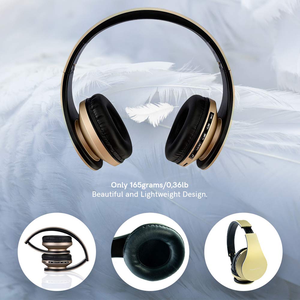 PowerLocus foldable-gold headphones in compact form for travel convenience.