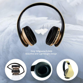 PowerLocus foldable-gold headphones in compact form for travel convenience.