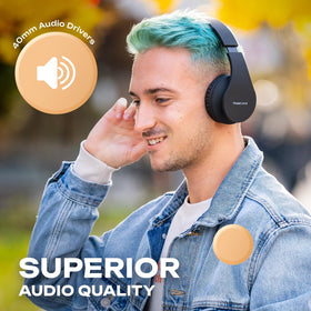 PowerLocus headphones folded for compact portability during commutes.