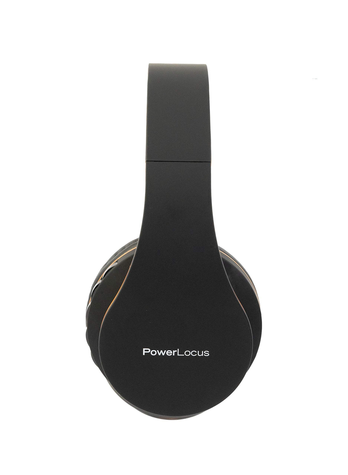 PowerLocus orange headphones with protective carrying bag for travel protection.