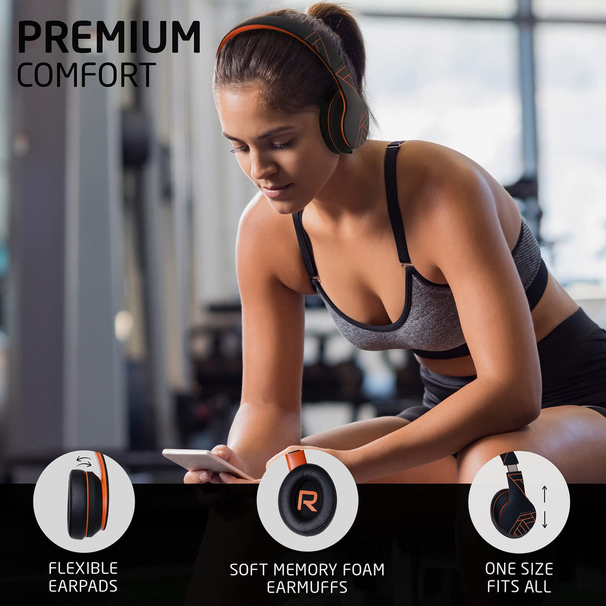 PowerLocus over-ear design with cushioned comfort for long listening sessions