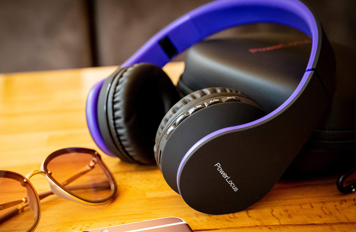 PowerLocus Purple packaging showing Bluetooth and 3.5mm compatibility features.