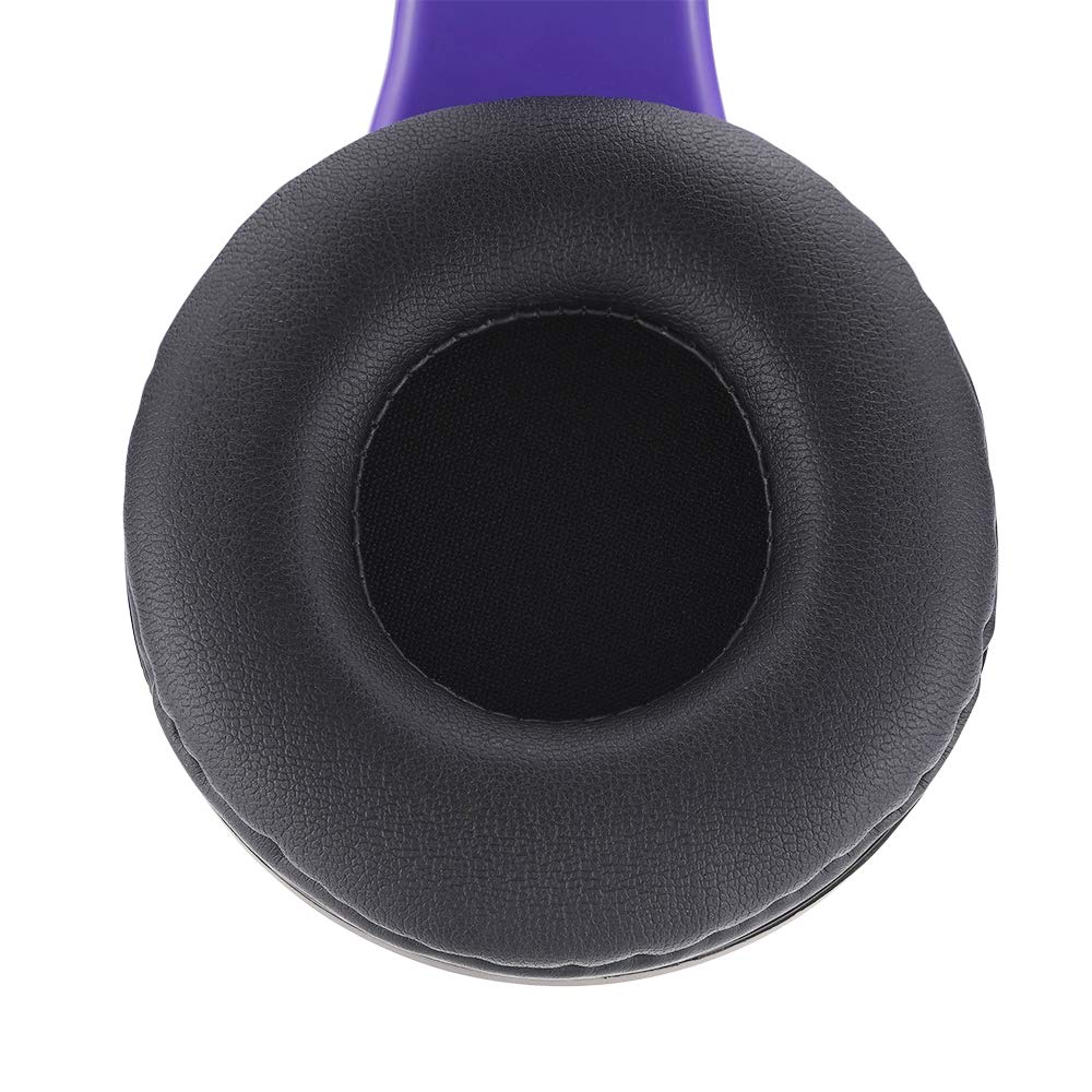 PowerLocus Purple travel-ready headphones with a foldable frame for easy packing.