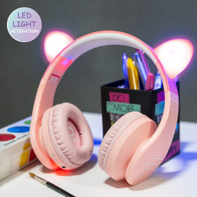 PowerLocus Kids Bluetooth headphones folded in a compact case for travel