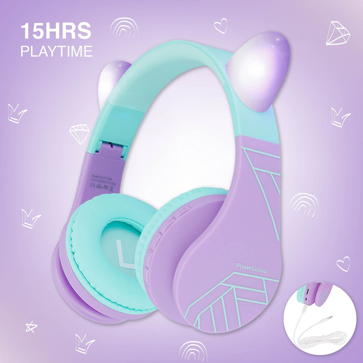 PowerLocus kids headphones AUX, Micro SD, and wired options