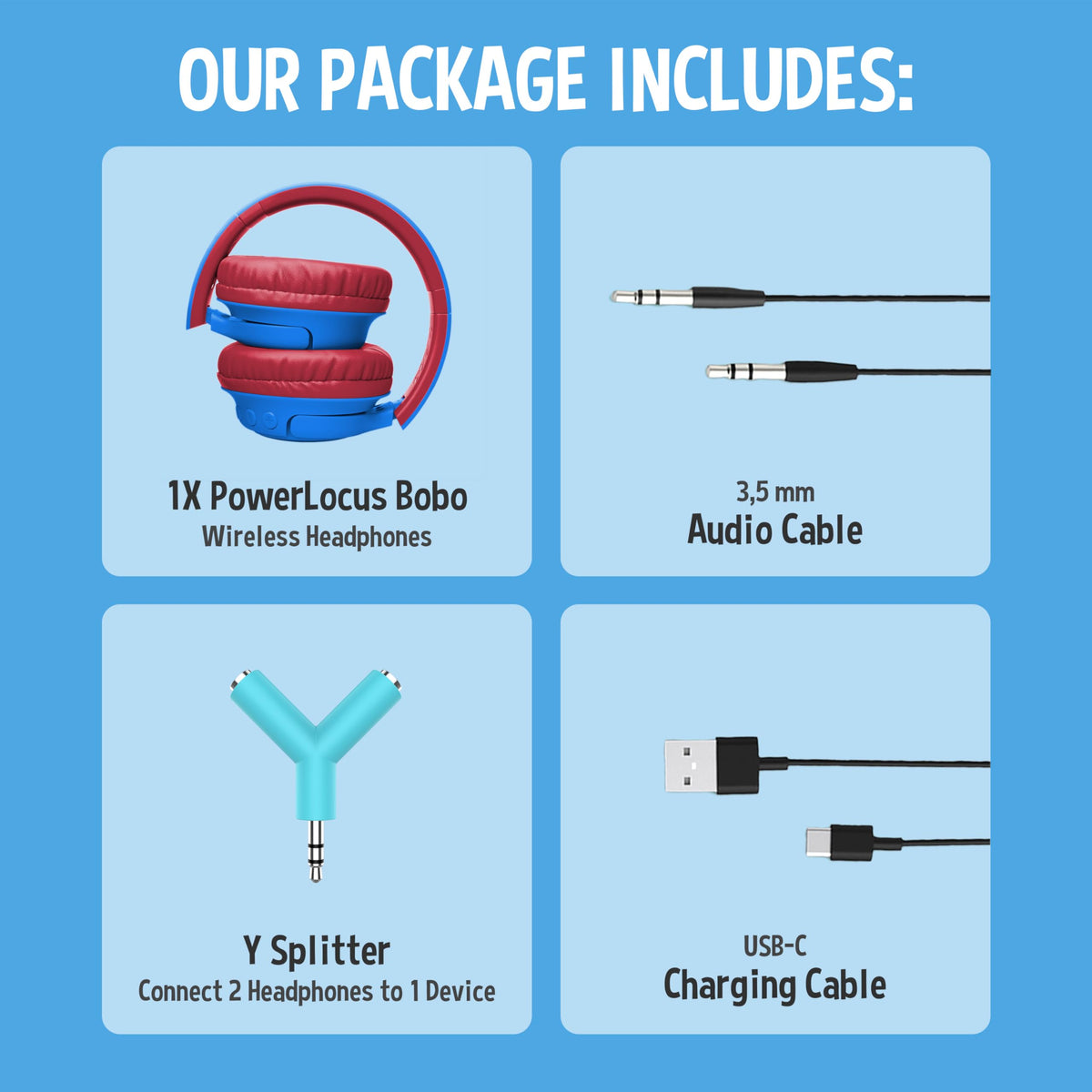 PowerLocus reliable BPA free plastic makes lightweight, kid friendly headphones