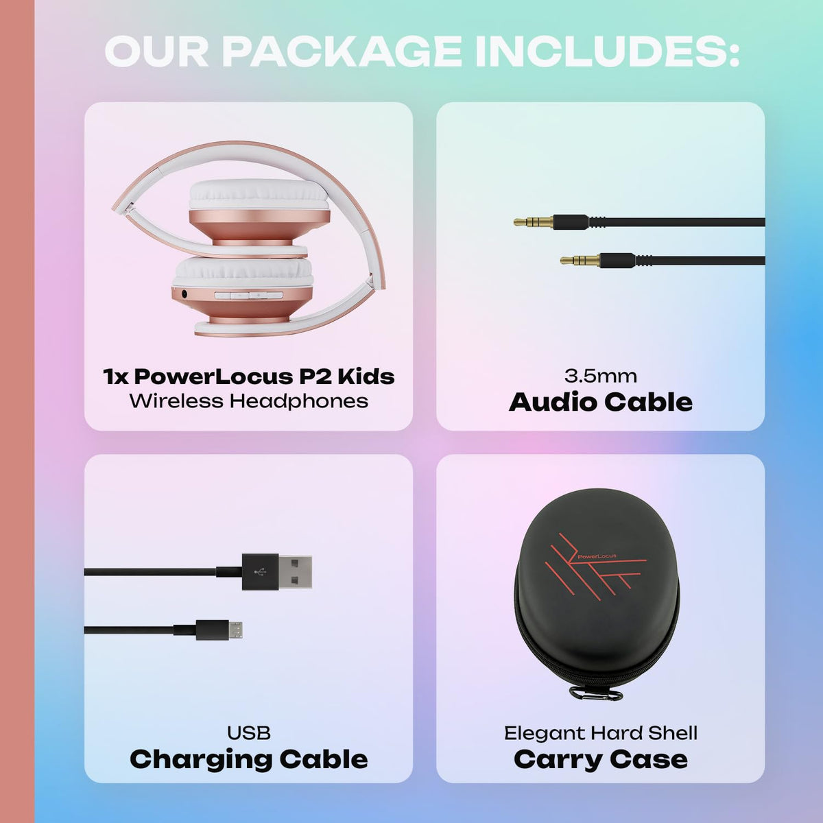 PowerLocus Kids Headphones carry case included keeps accessories organized.
