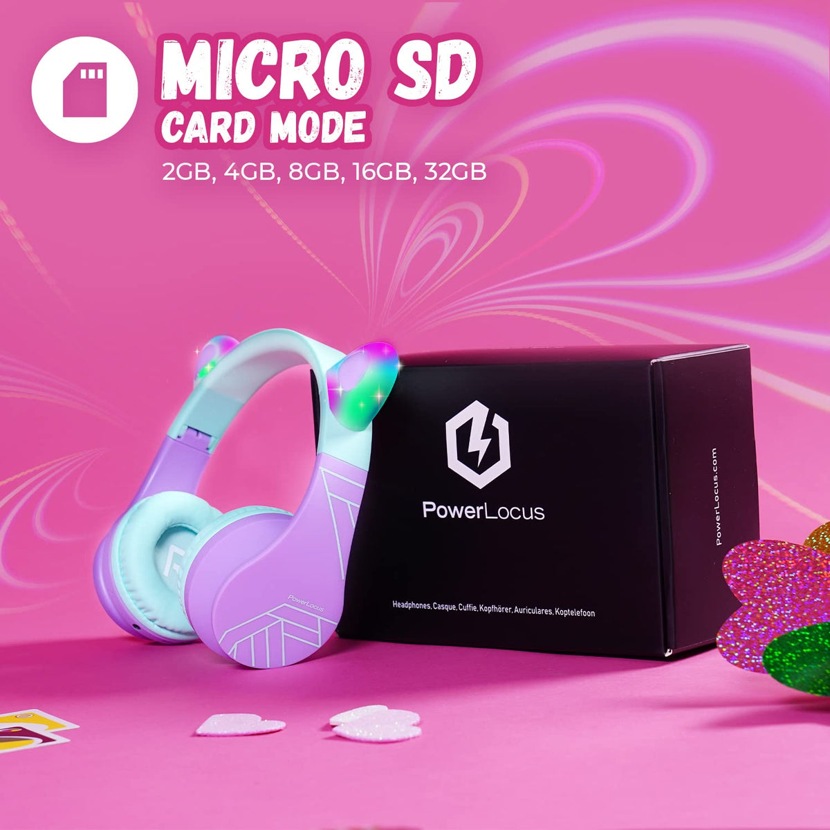 PowerLocus kids headphones compatible with iOS, Android, PC