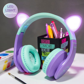 PowerLocus kids headphones LED lights add playful style during playtime