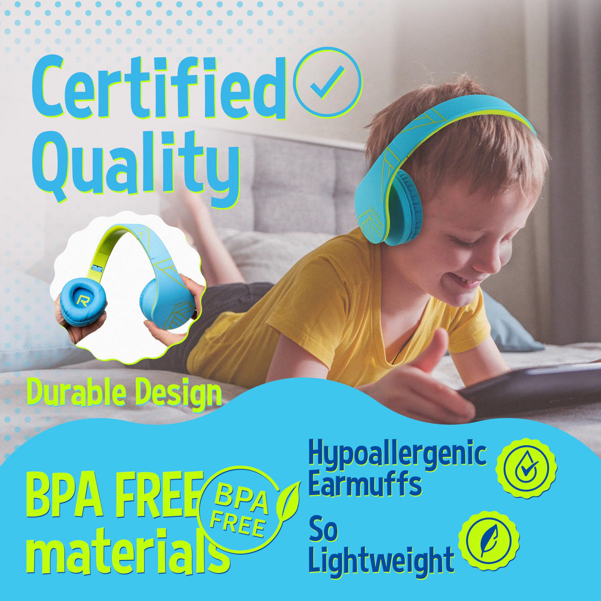 PowerLocus Kids Headphones with microphone for online class discussions