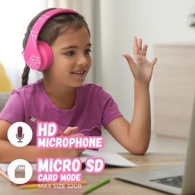PowerLocus P2 headphones with integrated microphone for online classes.