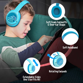 PowerLocus Kids Headphones rotate 90-degree earpads for comfort