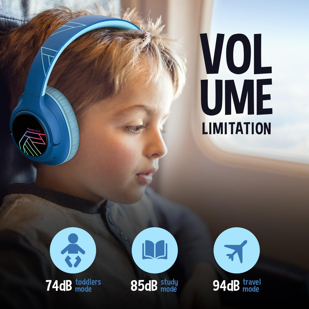 PowerLocus Kids Headphones rotating ear cups for a secure fit
