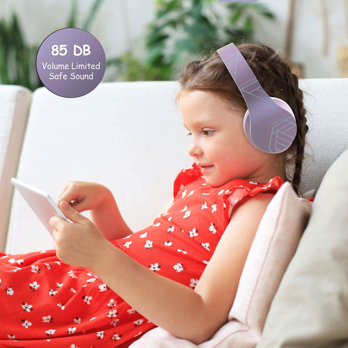 PowerLocus Kids Headphones-volume-limit highlights listening at 85dB.