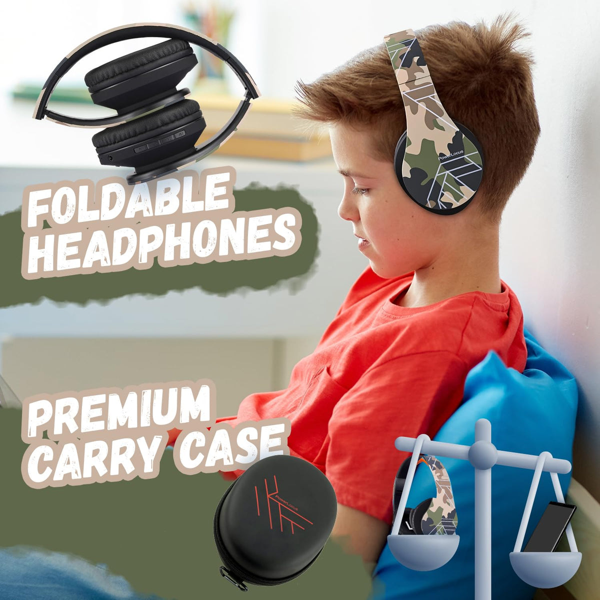 PowerLocus Kids Headphones wired mode via 3.5mm cable