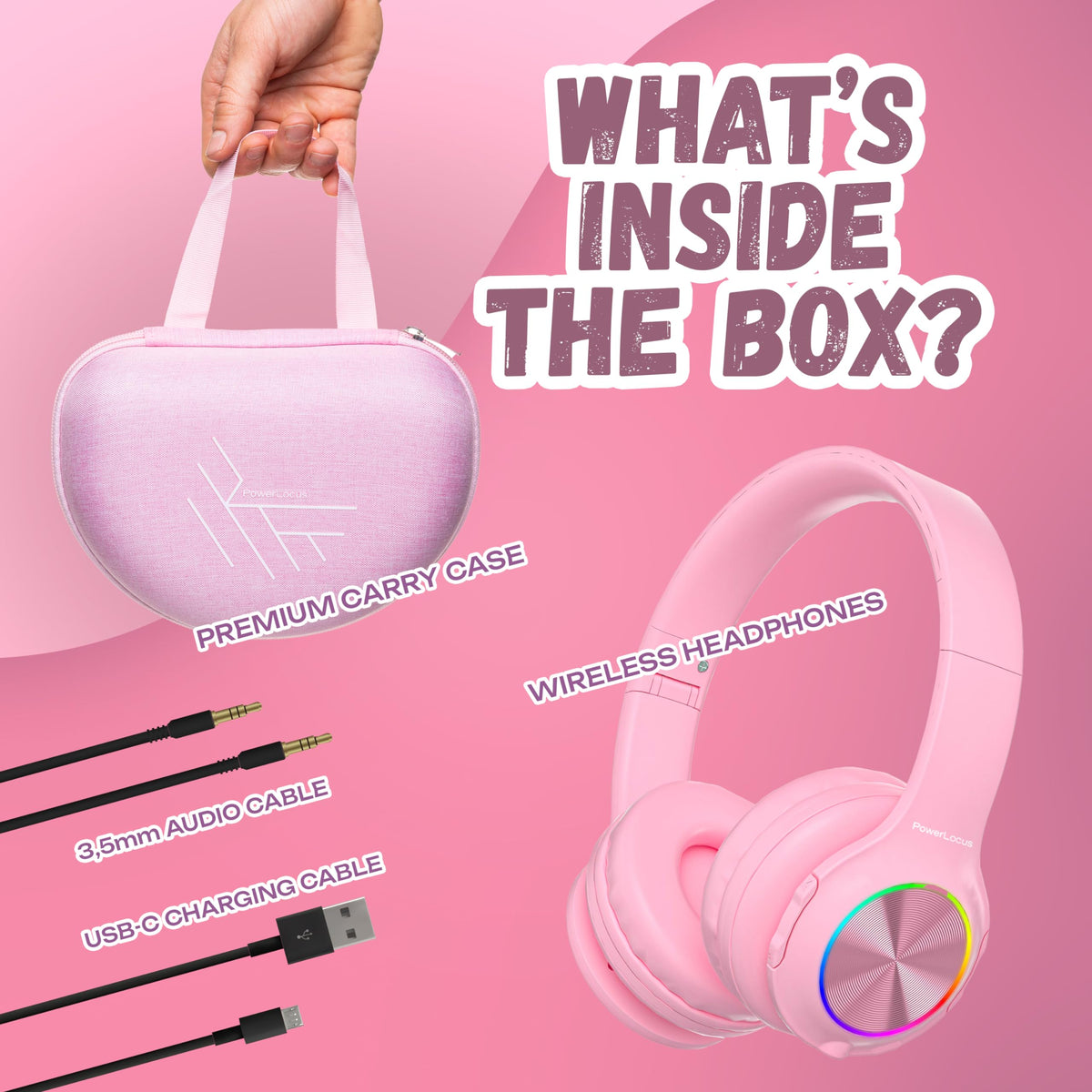PowerLocus PLED kids headphones 30 hours of playback for long trips