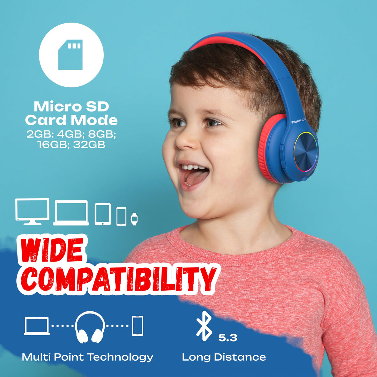 PowerLocus PLED kids headphones offer up to 30 hours of wireless playtime.