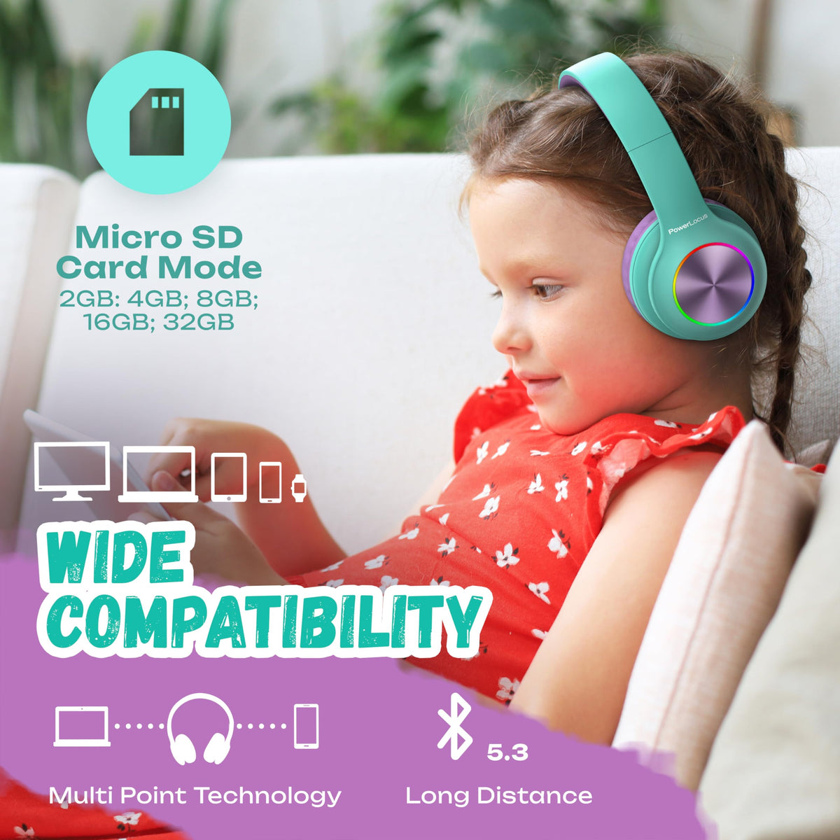 PowerLocus PLED headphones built-in mic for clear online classes.