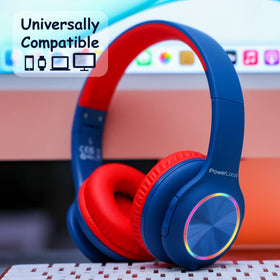 PowerLocus PLED kids headphones folded compactly for travel and storage.