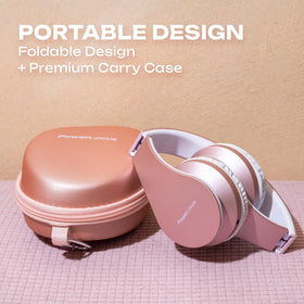 PowerLocus Rose Gold headphones compatible with iPhone, Android, and more