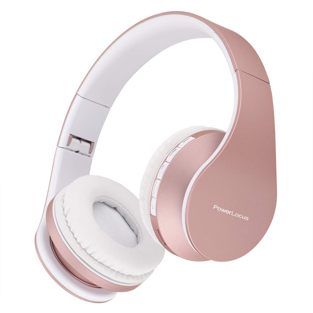 PowerLocus Rose Gold headphones with wired 3.5mm aux connection