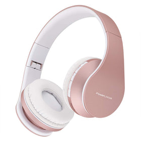 PowerLocus Rose Gold headphones with wired 3.5mm aux connection