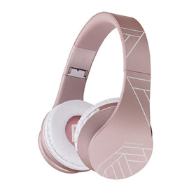 PowerLocus rose gold headphones folded for compact travel