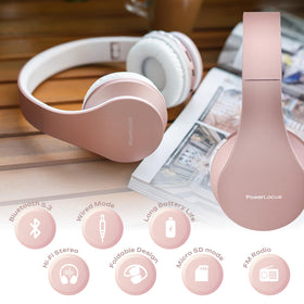 PowerLocus Rose Gold headphones with built-in microphone for calls