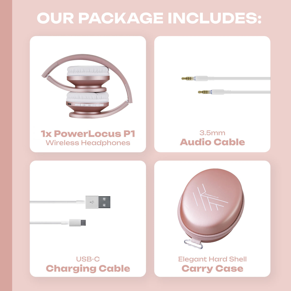 PowerLocus rose gold headset for versatile multimedia use