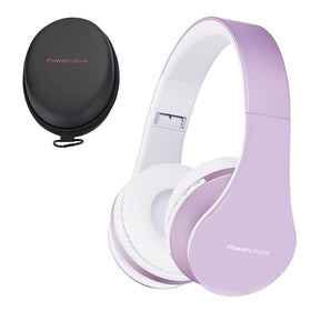 PowerLocus wireless headphones folded in protective case for travel.