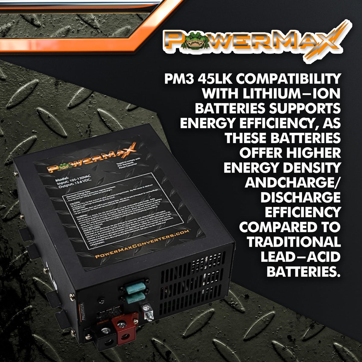 PM3-45 cooling fan detail reducing heat during heavy charging sessions.