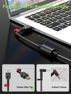 PowerPortnerLink yellow square slim tip close-up ensures correct Lenovo compatibility
