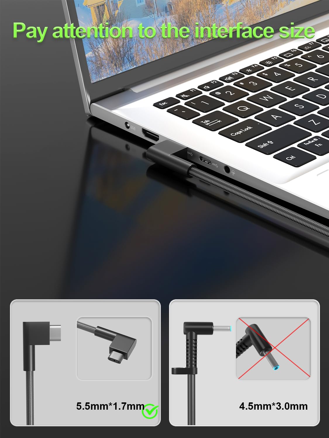 PowerPortnerLink 230W adapter side profile highlighting slim design for easier packing